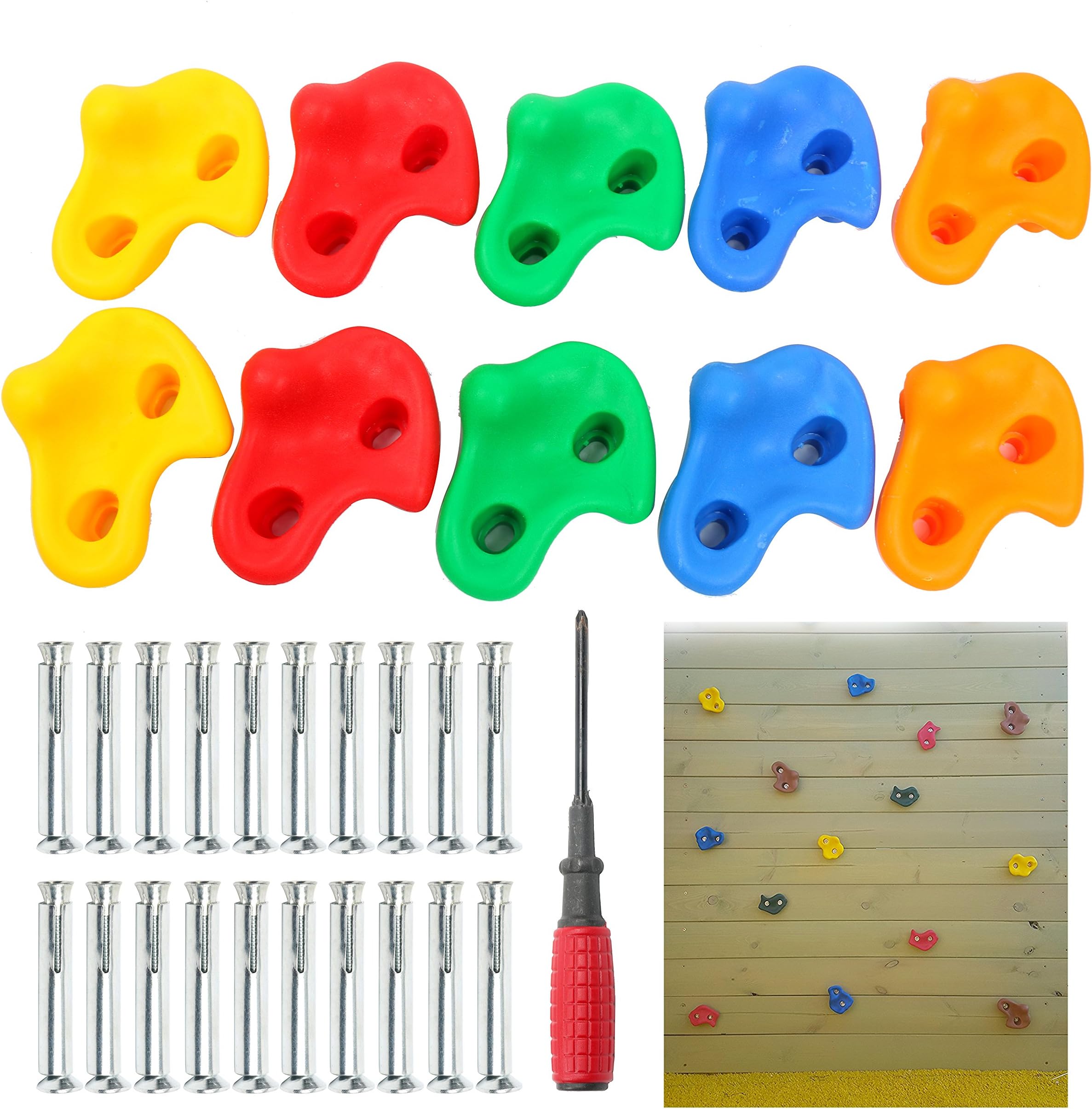 YaeTact Climbing Holds - 10 Rock Climbing Holds - Premium HD Mounting Hardware Included - Climbing Rocks for DIY Rock Climbing Wall