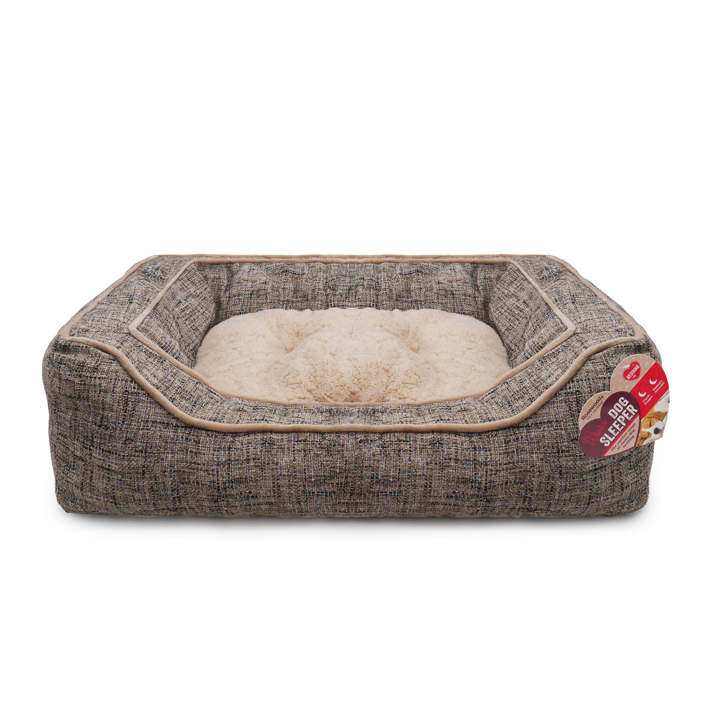 Rosewood Luxury Slate & Oatmeal Square Dog Bed, Medium
