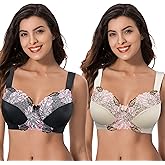 Curve Muse Women's Plus Size Minimizer Wireless Unlined Bra with Embroidery Lace