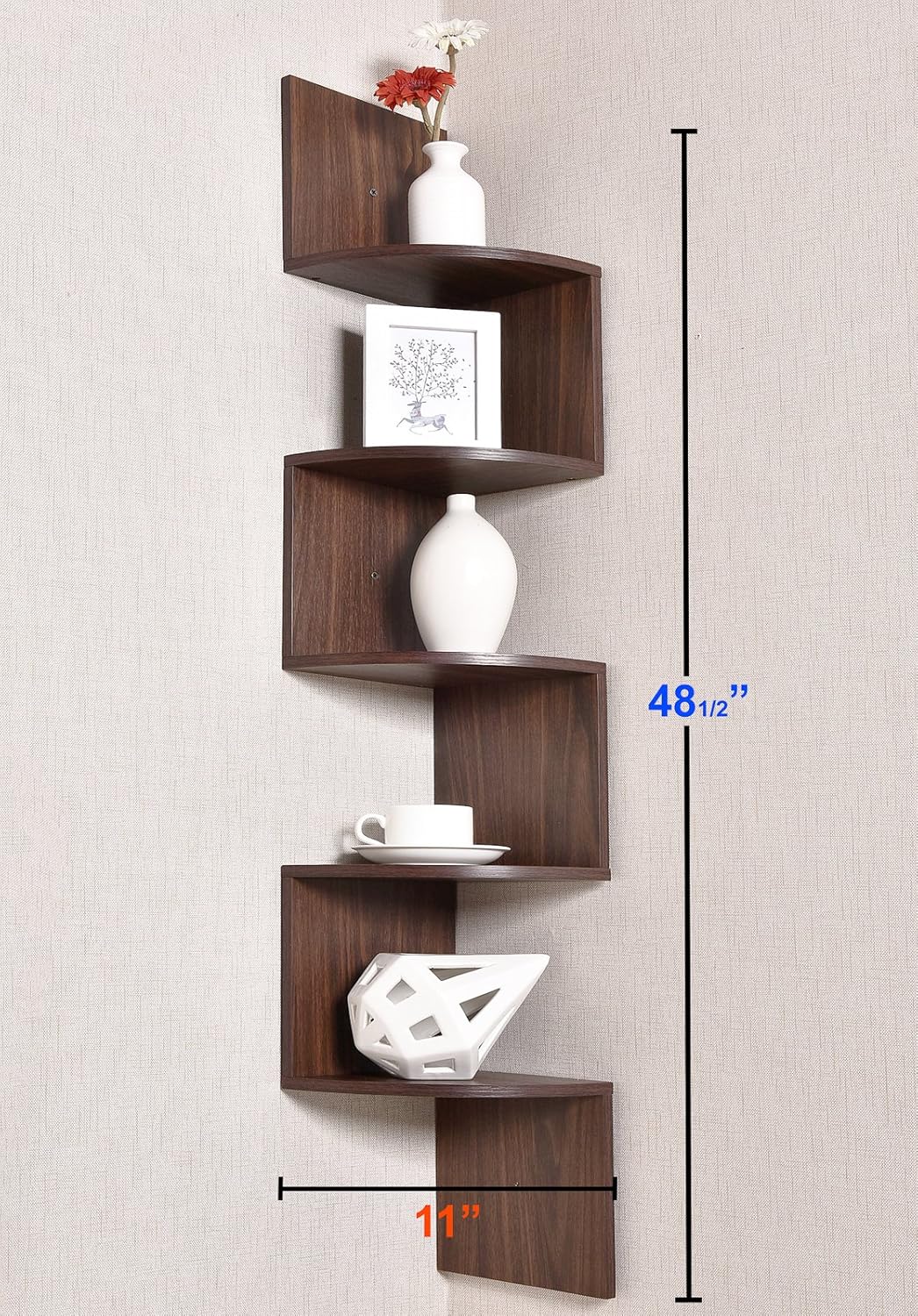 Greenco 5 Tier Wall Mount Corner Shelves Walnut Finish: Home & Kitchen