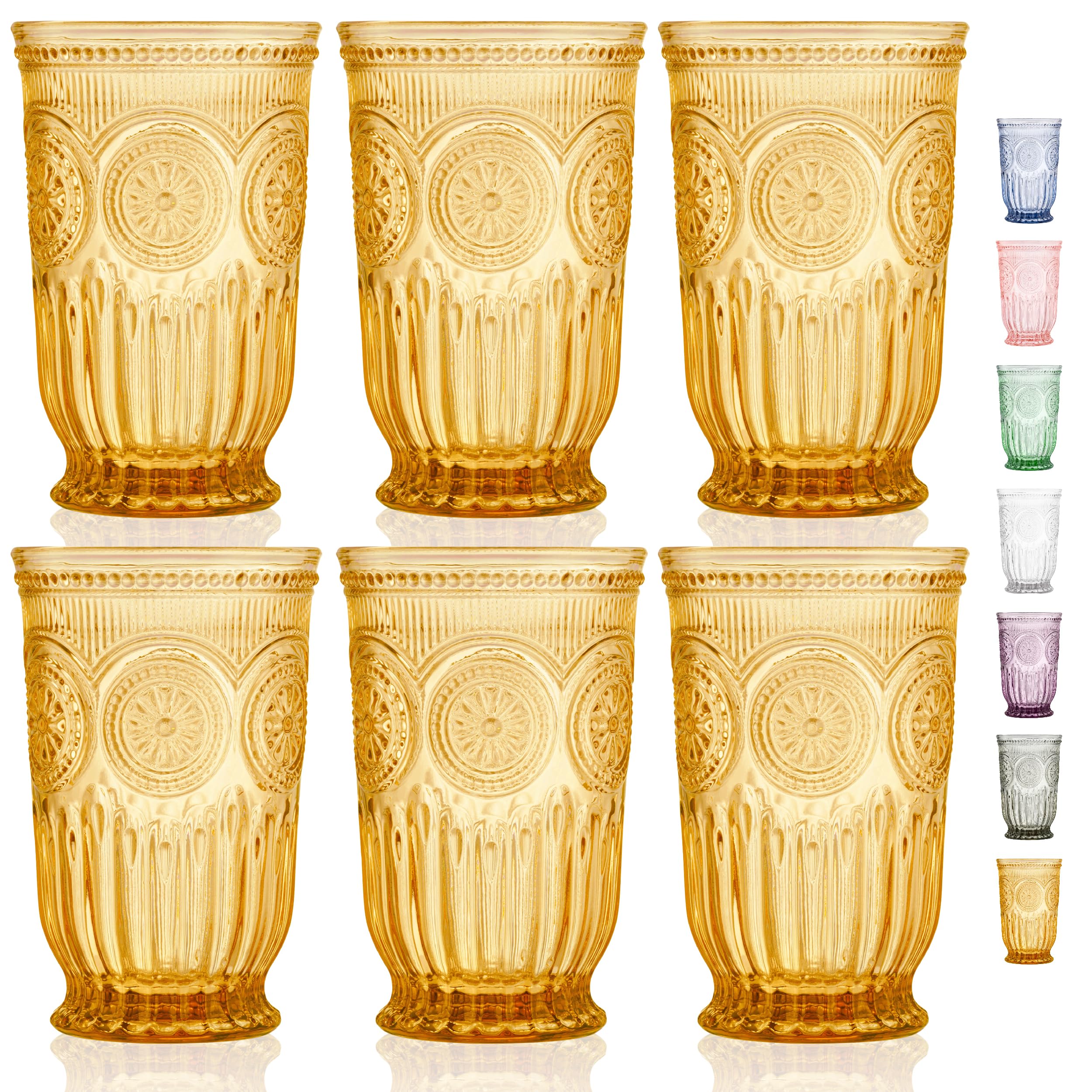 Photo 1 of Yungala Amber glassware set of 6 highball amber drinking glasses dishwasher safe colorful vintage glassware for water or cocktails in colorful drinkware perfect for a fall table setting