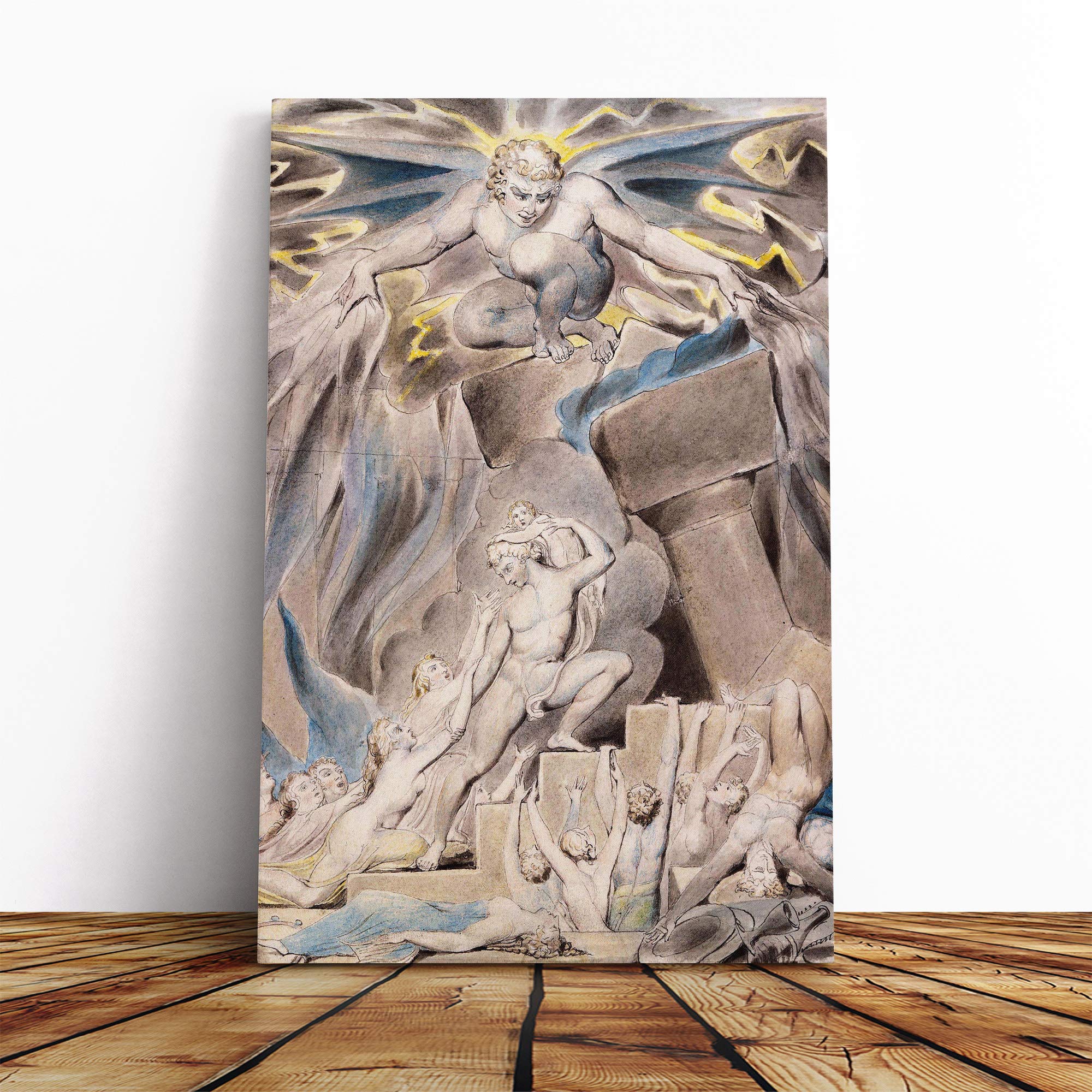 William Blake Overwhelmed by Satan Canvas Print | Gallery Wrapped 30mm Frame Wall Art | 20x14 inches | Ready to Hang | Modern Picture | Living Room Bedroom Lounge Office