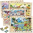 SYNARRY Wooden Puzzles for Kids Ages 3-5, 4 x 60 Piece Match & Find Puzzles for Kids 4-8 Years Old Boys Girls, Educational To