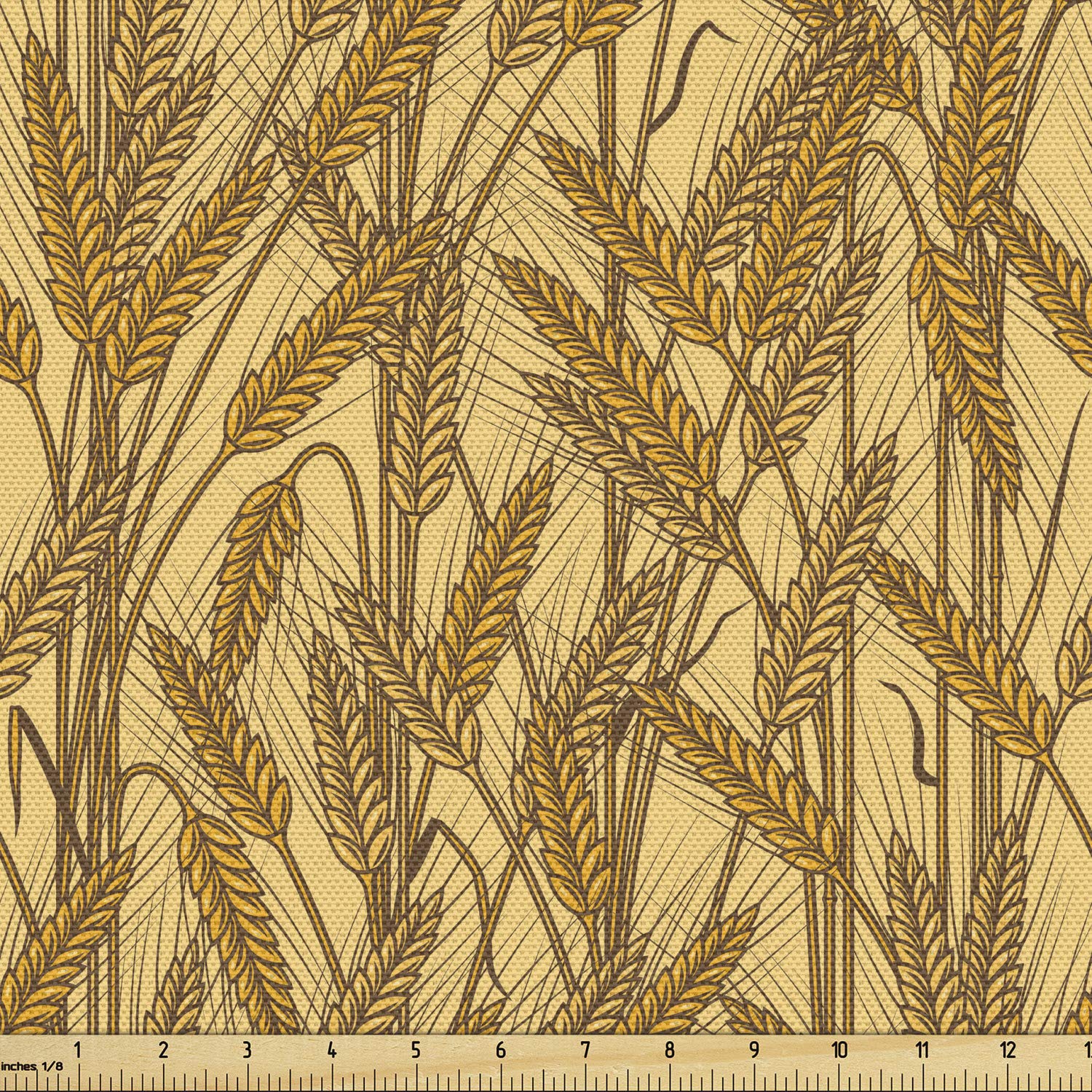 Ambesonne Harvest Fabric by The Yard, Cereal Ears Rural Wheat Rye Field Pattern Agriculture Farmland Country Life, Decorative Fabric for Upholstery and Home Accents, 1 Yard, Mustard Yellow