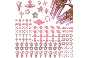 Gehaiwo 110PCS Star Nail Charms for Acrylic Nails，Star，Planet，Cross，Alloy Y2K Nail Jewels Nail Accessories Nail Art Rhinestone for Nail Art Supplies DIY Nail Craft