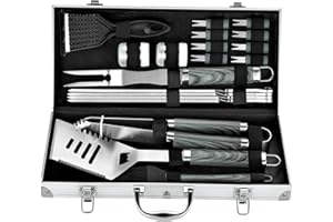 ROMANTICIST 20pcs Heavy Duty BBQ Grill Tool Set in Case - The Very Best Grill Gift for Father's Day and Christmas - Professional BBQ Accessories Set for Outdoor Cooking Camping Grilling Smoking, Grey