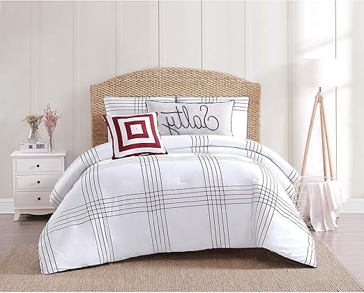 Amazon Com Plaid Comforter Set King Size White Blue Red