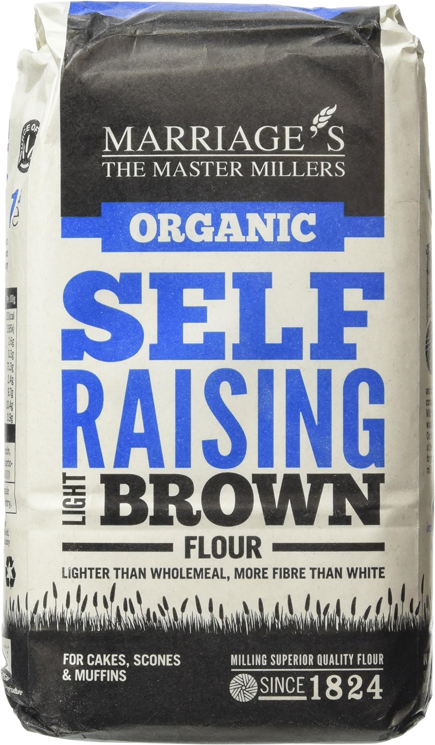 Marriages Organic Self Raising 1 kg Light Brown Flour, 2 Count, (Pack of 6)