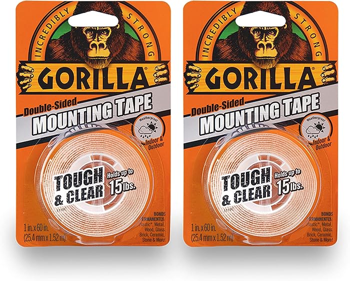 Gorilla 6065016 6065001-2 Tough & Clear Mounting Tape, Double-Sided, 1" x 60", Clear, (Pack of 2), 2-Pack, 2 Piece