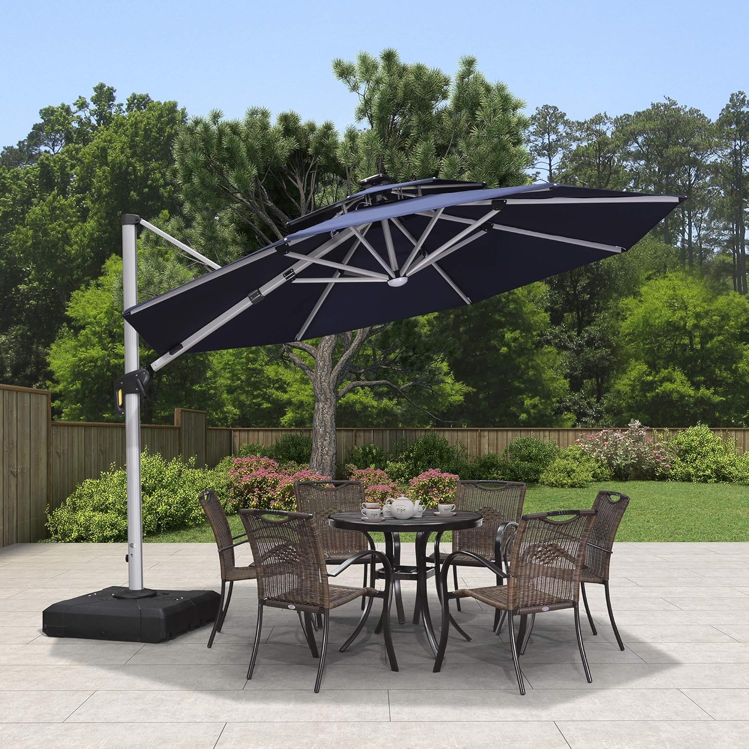Amazon Com Purple Leaf 11ft Solar Powered Led Patio Umbrella Outdoor Round Umbrella Large Cantilever Umbrella With Led Lights Windproof Offset Umbrella Sun Umbrella For Garden Deck Pool Patio Navy Blue