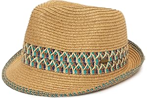 Funky Junque Women's Straw Fedora Sun Hat - UPF 50+ Protection, Short Brim, Stylish Woven Pattern