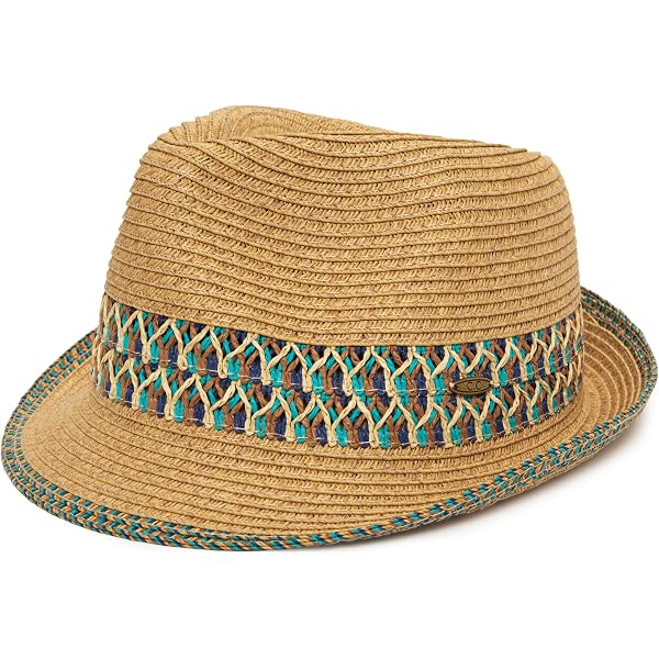 TrendsBlue Animal Print Ribbon Band Fedora Straw Hat, Dark  display picture 1