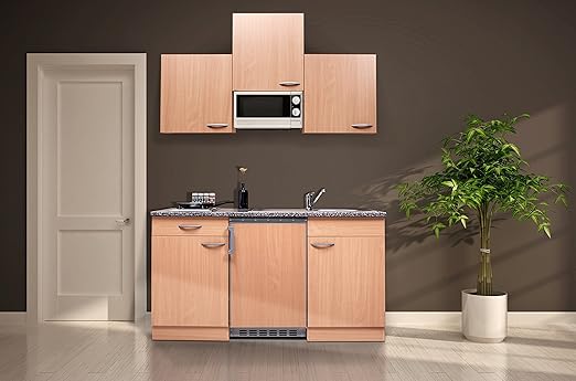respekta KB150BBMI Single Küche Küchenzeile Küchenblock 150 cm Buche mit Mikrowelle