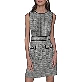 Karl Lagerfeld Womens Waist Piping Crew Neck Textured Jacquard Dress