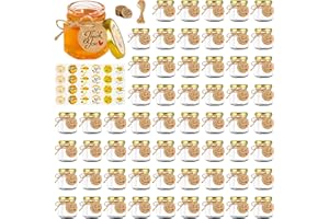 GIVAMEIHF Mini Glass Honey jars-1.5oz, 60 pcs Hexagon Honey Jars 60 Bee Stickers,60-Tags,Jutes Rope,Mini Honey Jars with Lids, Perfect for Jams,Baby Shower, Wedding Favors, Party Favors