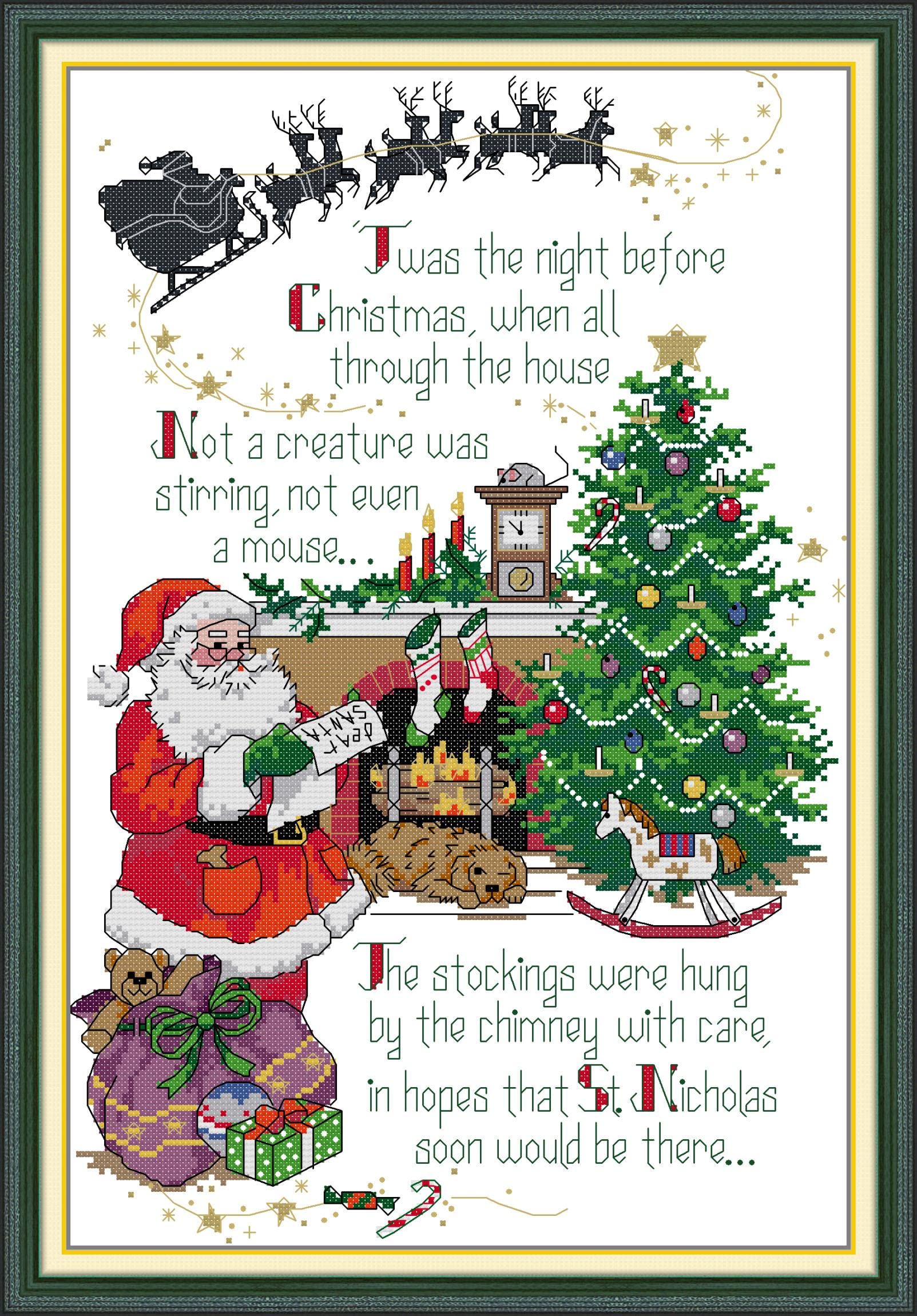 CaptainCrafts Cross Stitch Kits, Christmas Stamped Cross Stitch Preprinted 11CT Fabric Cross Stitch DIY Art Embroidery Kits for Adults (Stamped 11CT, Merry Christmas)