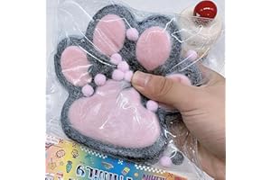 TITATA Taba Giant Paw Squishy for Kids Adults, Big Furry Cat Paw Squishy Toys for Stress Relief, Super Soft Squeeze Fidget Toys (Black&Pink)