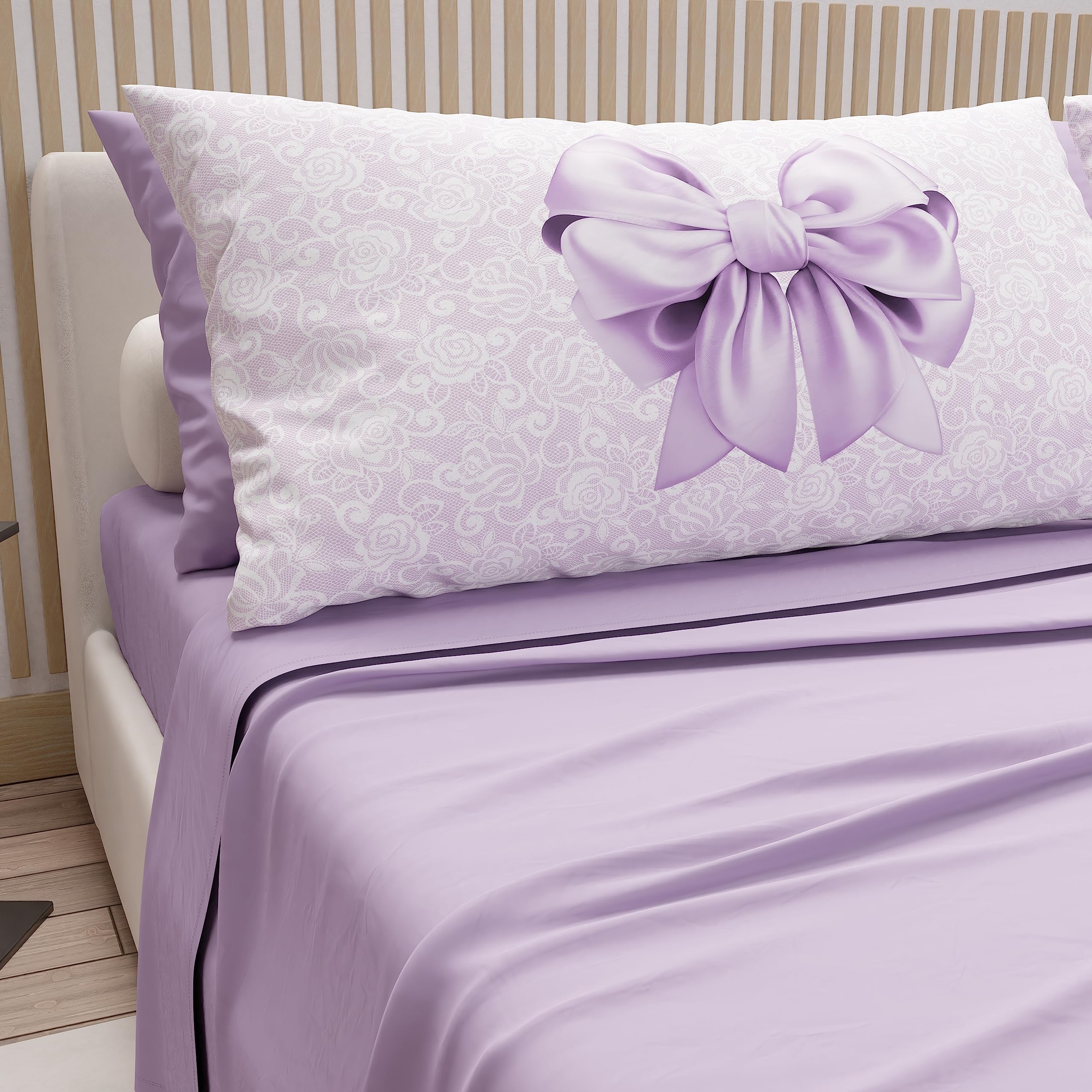 PETTI Artigiani Italiani - Double Bed Sheets in Cotton with Pillowcases in Digital Print, for Double Bed, Complete Fitted Sheet Top and Bottom Sheet, Lilac, 100% Made in Italy — image 1