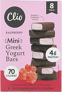 Clio Raspberry Dark Chocolate Covered Mini Greek Yogurt Bar 8Ct, 6.21 Oz