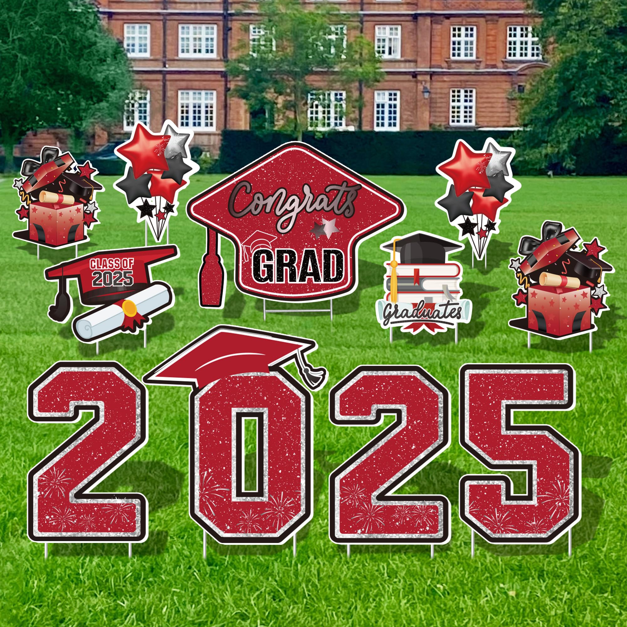 Photo 1 of ****Partial set***

Vivantia Large PCS Graduation Yard Signs, Class of 2025 Congrats Grad Outdoor Lawn Yard Sign with Stakes, Graduate Yard Decorations for College High School Party, Black and Red