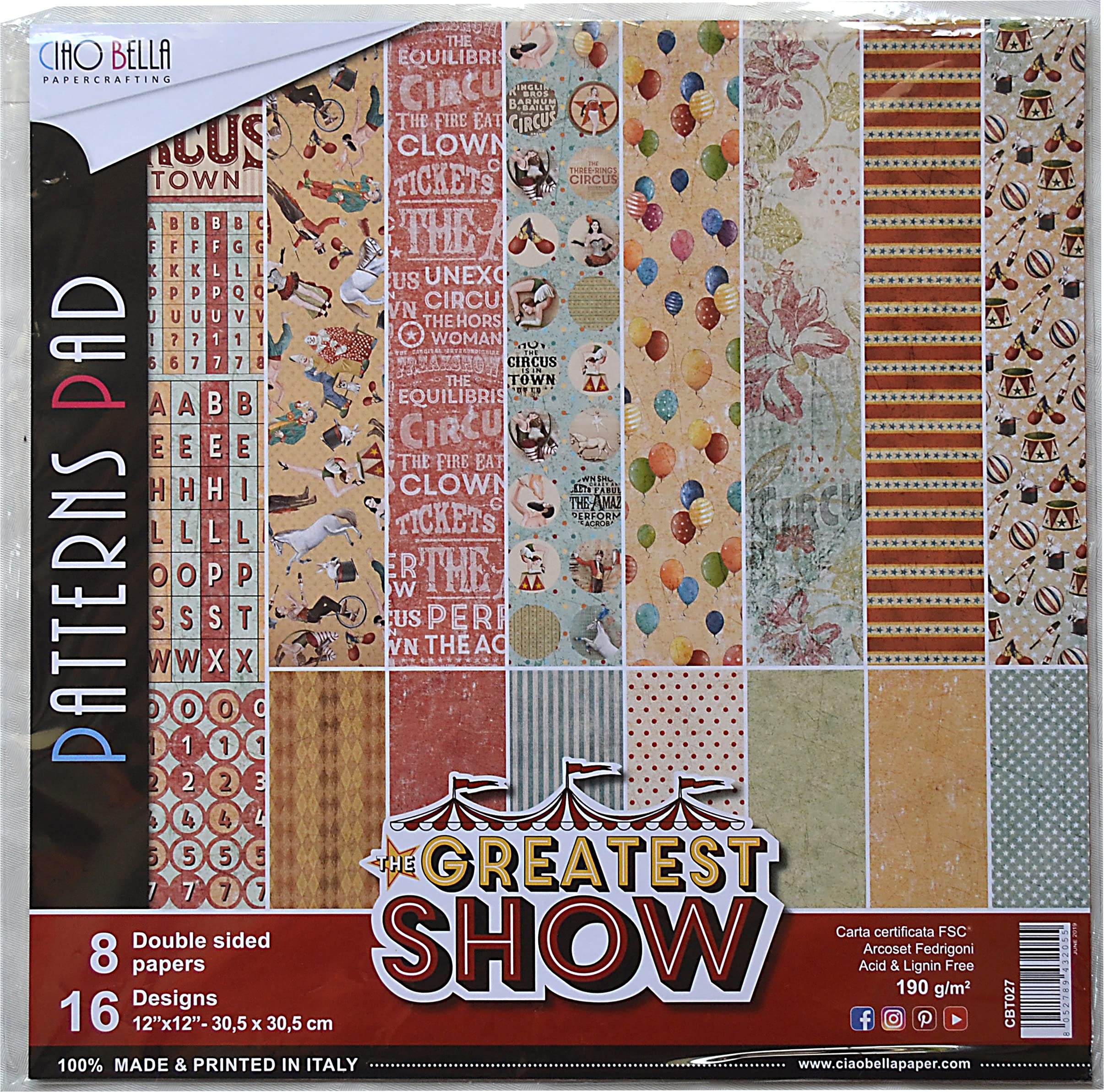 Ciao Bella The Greatest Show 12 x 12 Patterns Pad, Multi