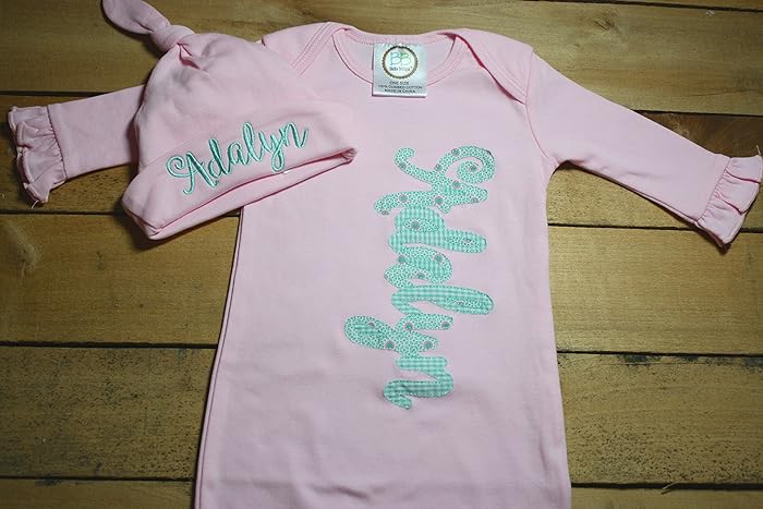 personalized baby gown and hat set