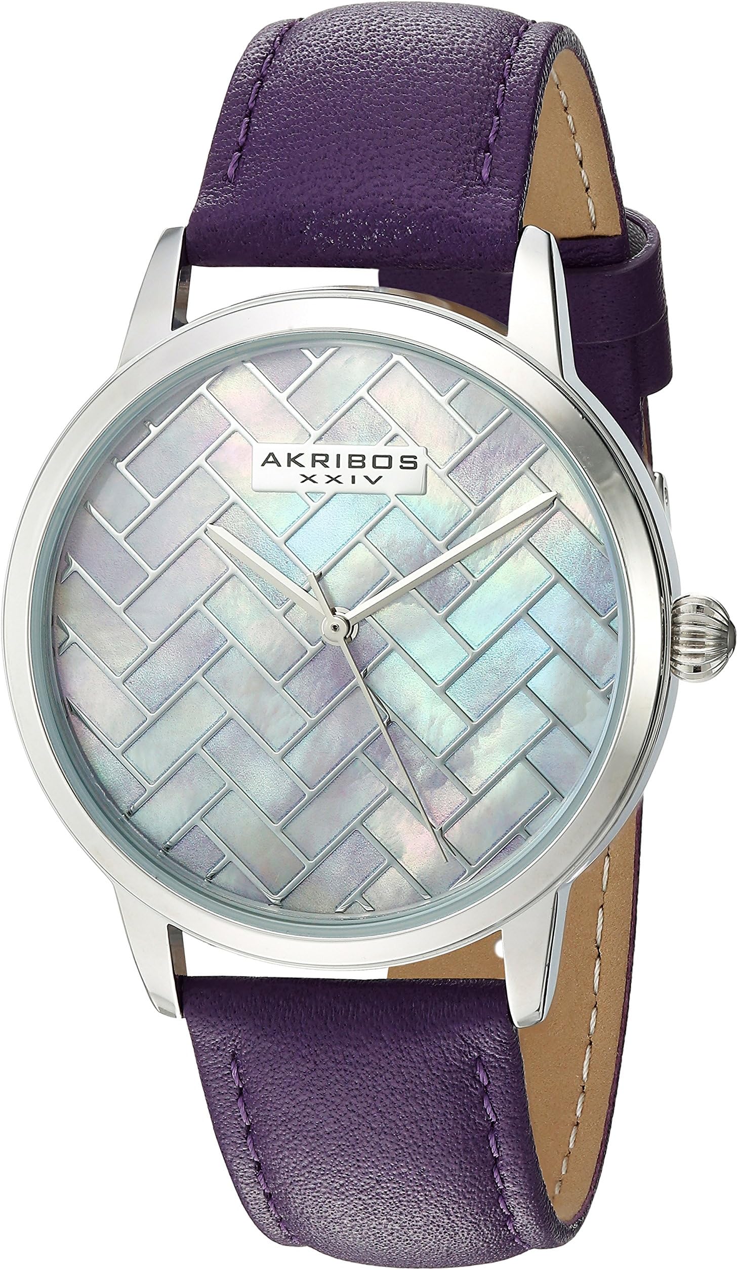 Akribos XXIV AK906 Women's Mother-of-Pearl Mosaic Dial with Glove Style Genuine Leather Strap Watch