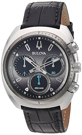Bulova CURV Chronograph Black Leather Watch 98A155
