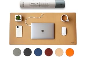 NORDIK BY DESIGN Nordik Leather Desk Mat Cable Organizer (Champagne Beige 35 X 17 inch) Premium Extended Mouse Mat for Home Office Accessories - Non-Slip Vegan Leather Desk Pad Protector & Desk Blotter Pad