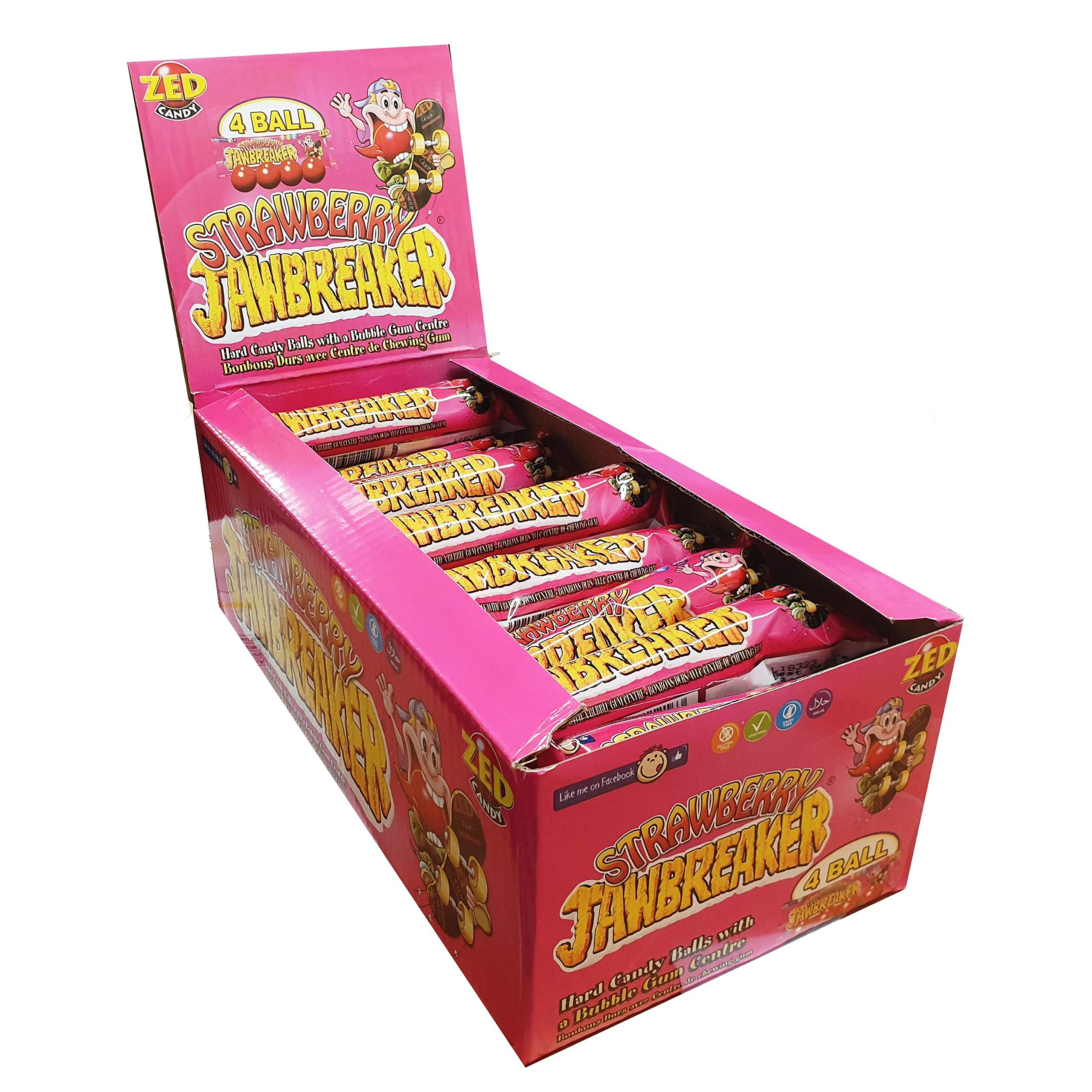 Strawberry Jawbreaker 4 Balls Packs Zed Candy Novelty Bubblegum Sweets (Pack of 30)