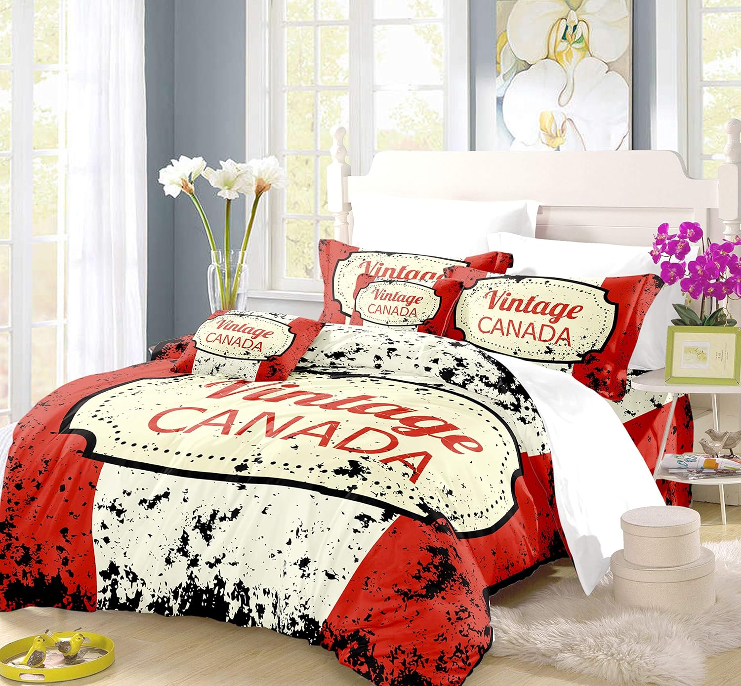 Earendel Bedding Set with Retro Canadian Flag, 1 and 2 Person Bed 135