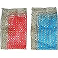Set of 2 Pink & Blue Chunari Decorative Silk Cloth Puja Chunni Chunar (Size :- 20 Inches x 14 Inches) Aasan Mat for Indian Traditional Cultural Festival Decoration Statue Frame Idol Temple