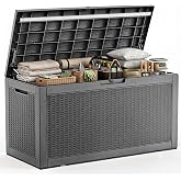 MAIUSCOLI 200 Gallon Resin Deck Box, Lockable Waterproof UV‑Resistant Outdoor Storage Outside Bench for Patio Porch, Pool Floats, Garden Tools &amp; Cushions, Black