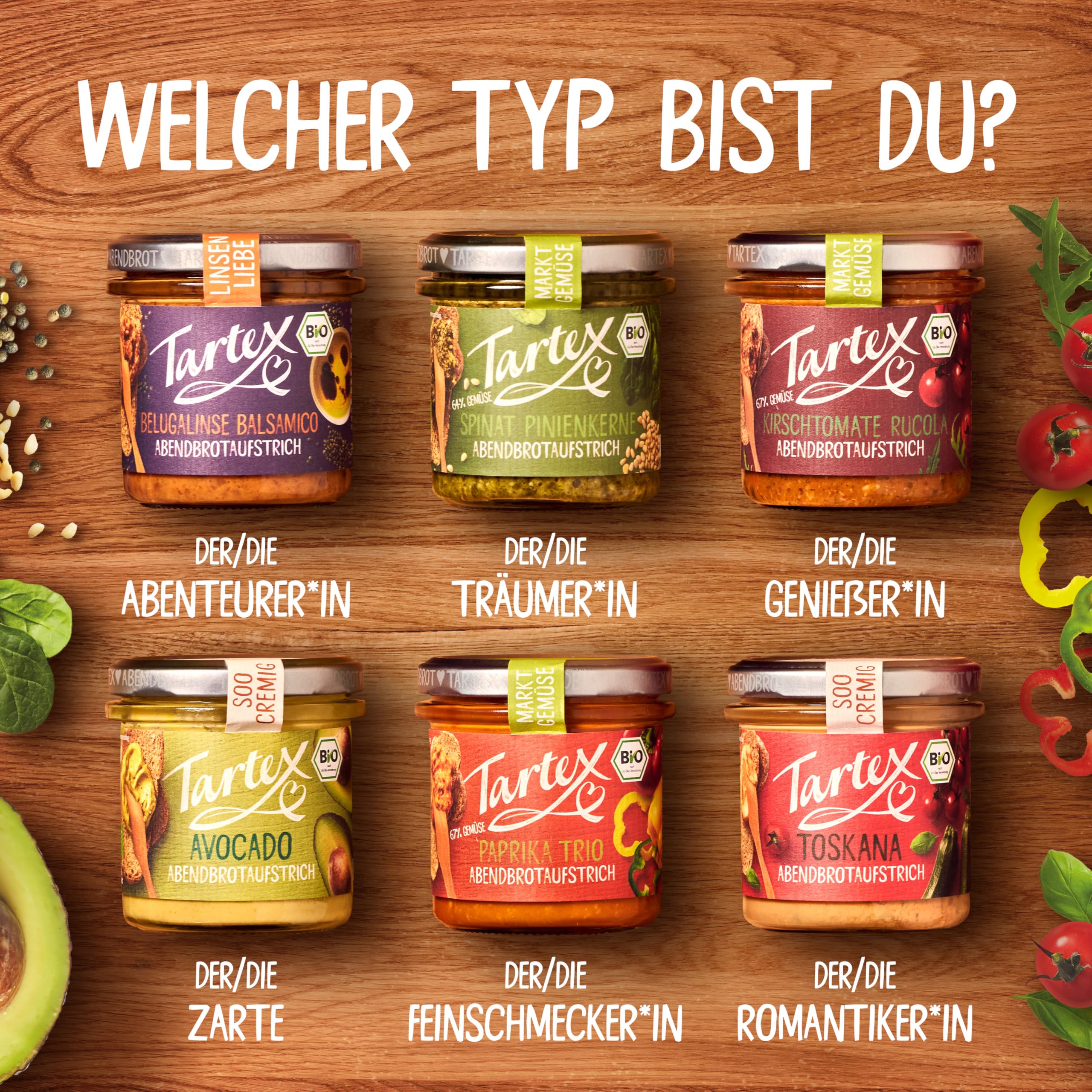 Tartex Bio Brotaufstriche Herzhaft | Veganer Aufstrich | Kennenlernbox Lieblinge | 6 Gläser im Vorteilspack | lecker auf Brot oder als Dip | 825g 3