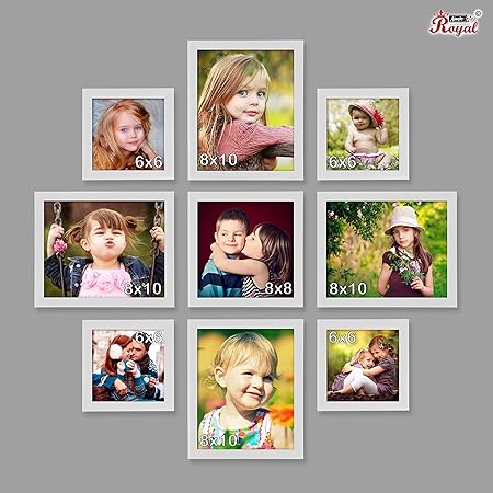 Ajanta Royal Classic Set of 9 Individual Photo Frames (4-8x10, 4-6x6 & 1-8x8 Inch) : A-74C (White)