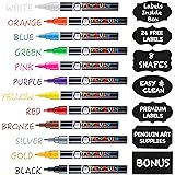 Professional Artist Quality Fine Tip Chalk Markers - Set of 12 Color Liquid Pens Dry Erase + BONUS 24 Chalkboard Stickers