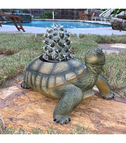 Maceta de tortuga, adorno artístico de escritorio, maceta de tortuga para patio trasero, armario de granja, decoración del hogar Marrón | en línea