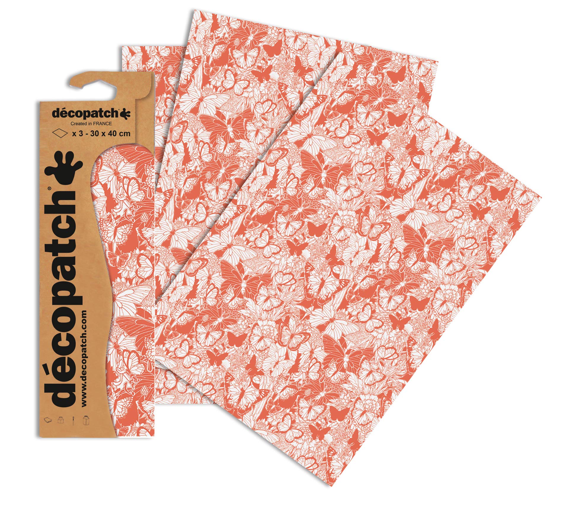 Décopatch Red/White Butterfly Paper, 30x40cm (Pack of 3 sheets)