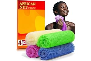 SPIRALSCGV 4 Pieces African Net Sponge for Deep Exfoliation – African Net Sponge Authentic, Exfoliating Washcloth, Quick-Drying African Exfoliating Net for Smooth & Glowing Skin(Blue, Green, Purple, White)