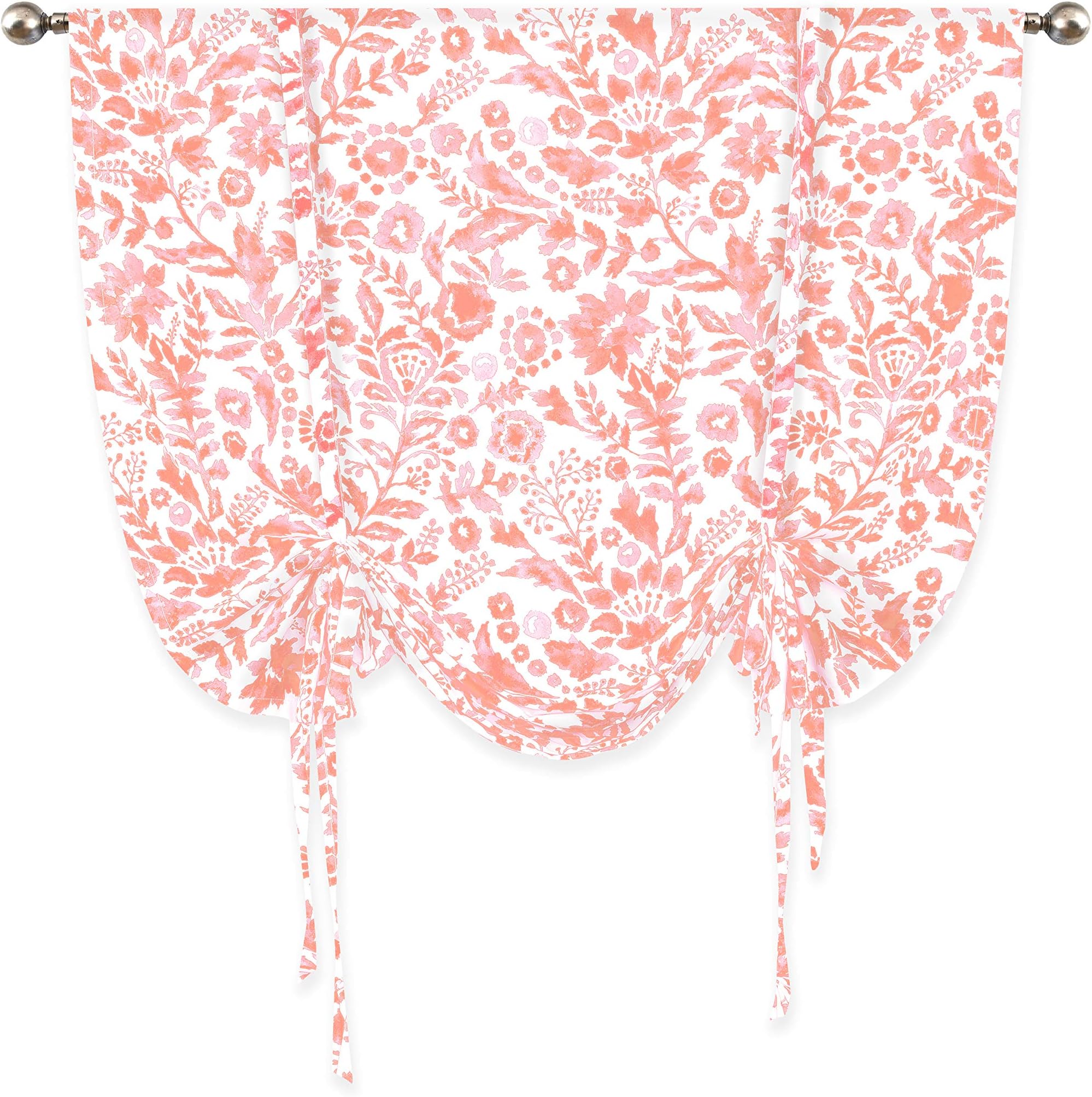 DriftAway Julia Watercolor Blooming Flower Floral Tie Up Curtain Thermal Insulated Blackout Window Adjustable Balloon Curtain Shade for Small Window Rod Pocket Single 45 Inch by 63 Inch Blush
