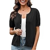 VIISHOW Women's Summer Lightweight Short Sleeve Cardigan Crochet Knit Shrug Open Front Crew Neck Button Up Casual Tops