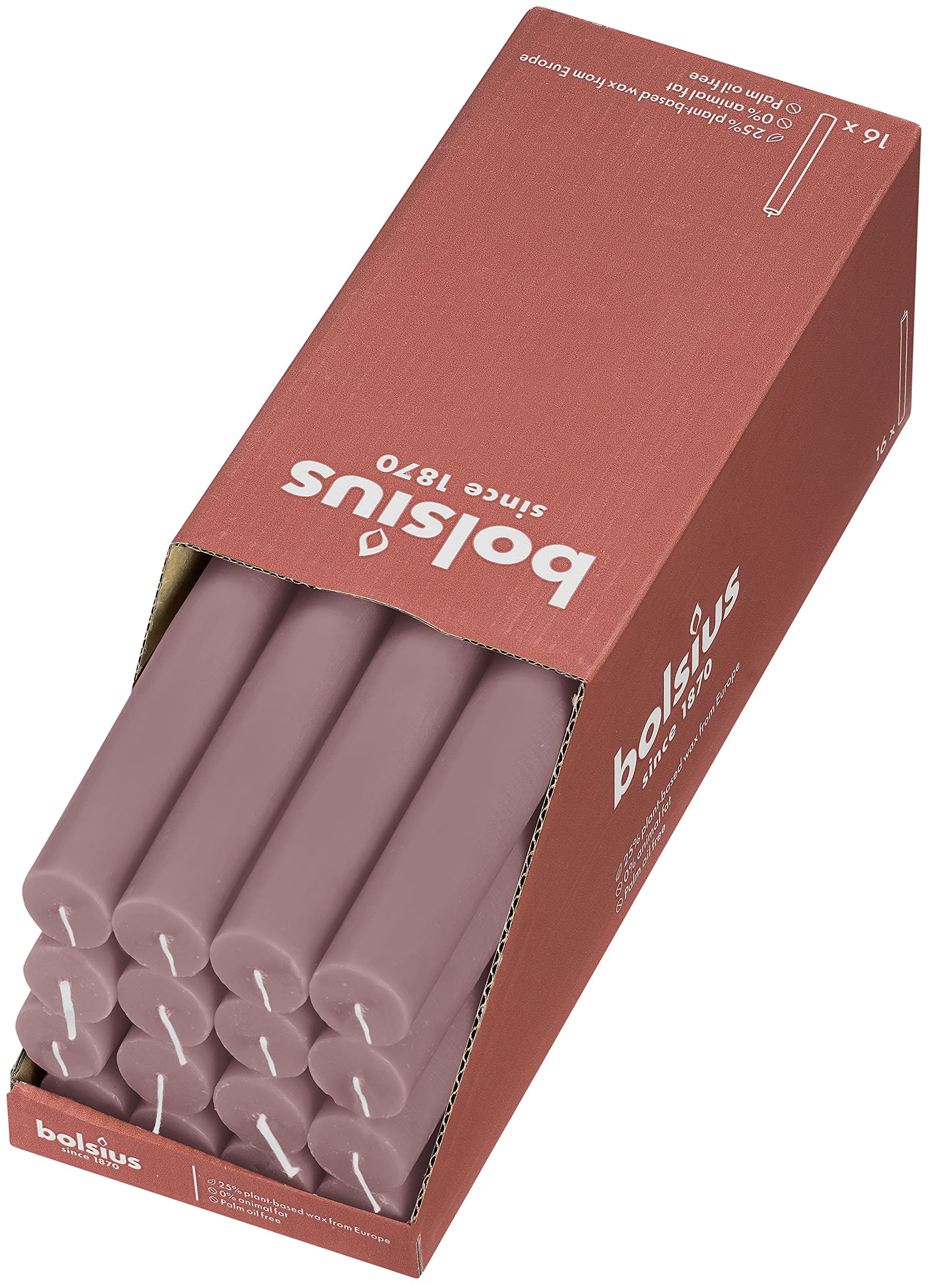 Bolsius Rustic Dinner Candles - Pink - Pack of 16 - Long Burning Time of 13 Hours - Household Candle - Interior Decoration - Unscented - Includes Natural Vegan Wax - 27 x 2.3 cm โ image 1