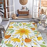 Lahome Floral Indoor Outdoor Rug, 6x9ft Non Slip Outdoor Patio Rug for Backyard Picnic, Soft Large Outdoor Camping Rugs for B