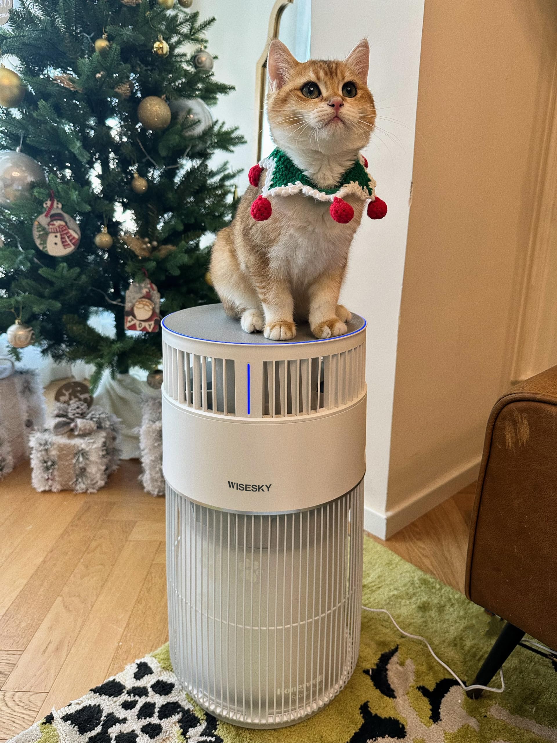 WiseSky Pet Air Purifier, 3-in-1 HEPA Filter for Cat Hair Dander Odor Dust, for Home Large Room, Up to 1644 ft², Smart App Control, 360° Air Intake, W-Cat, White