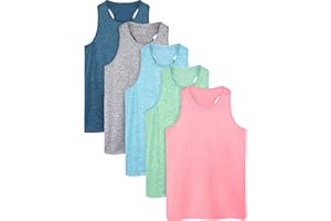 Poroka 5 Pack Girls Active Dry Fit Tank Top Kids Sleeveless Racerback Tank Tops Girls Athletic Dance Performance Tops