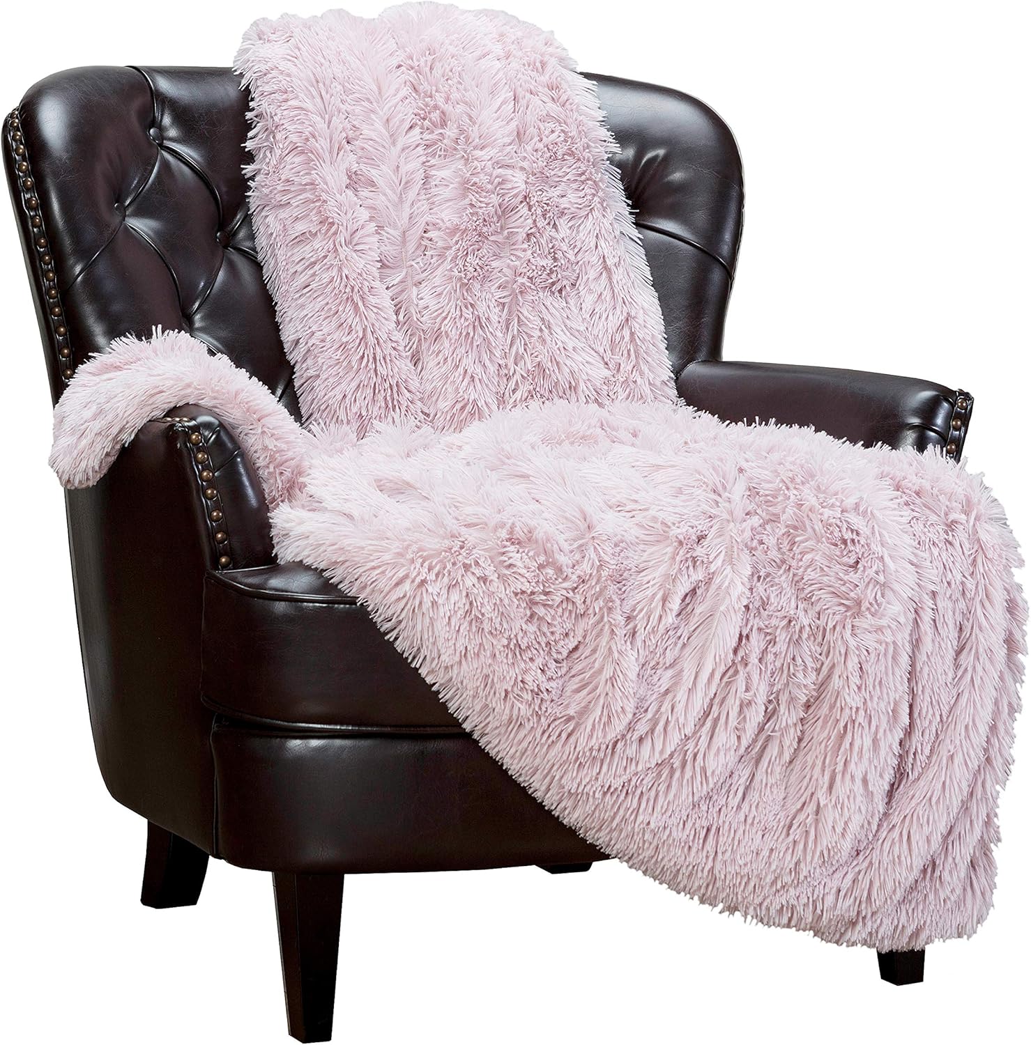 Chanasya Shaggy Longfur Faux Fur Throw Blanket - Snuggly Fuzzy Lightweight Plush Sherpa Fleece Microfiber Blanket - for Couch Bed Chair Photo Props (50x65 Inches) Rosedust