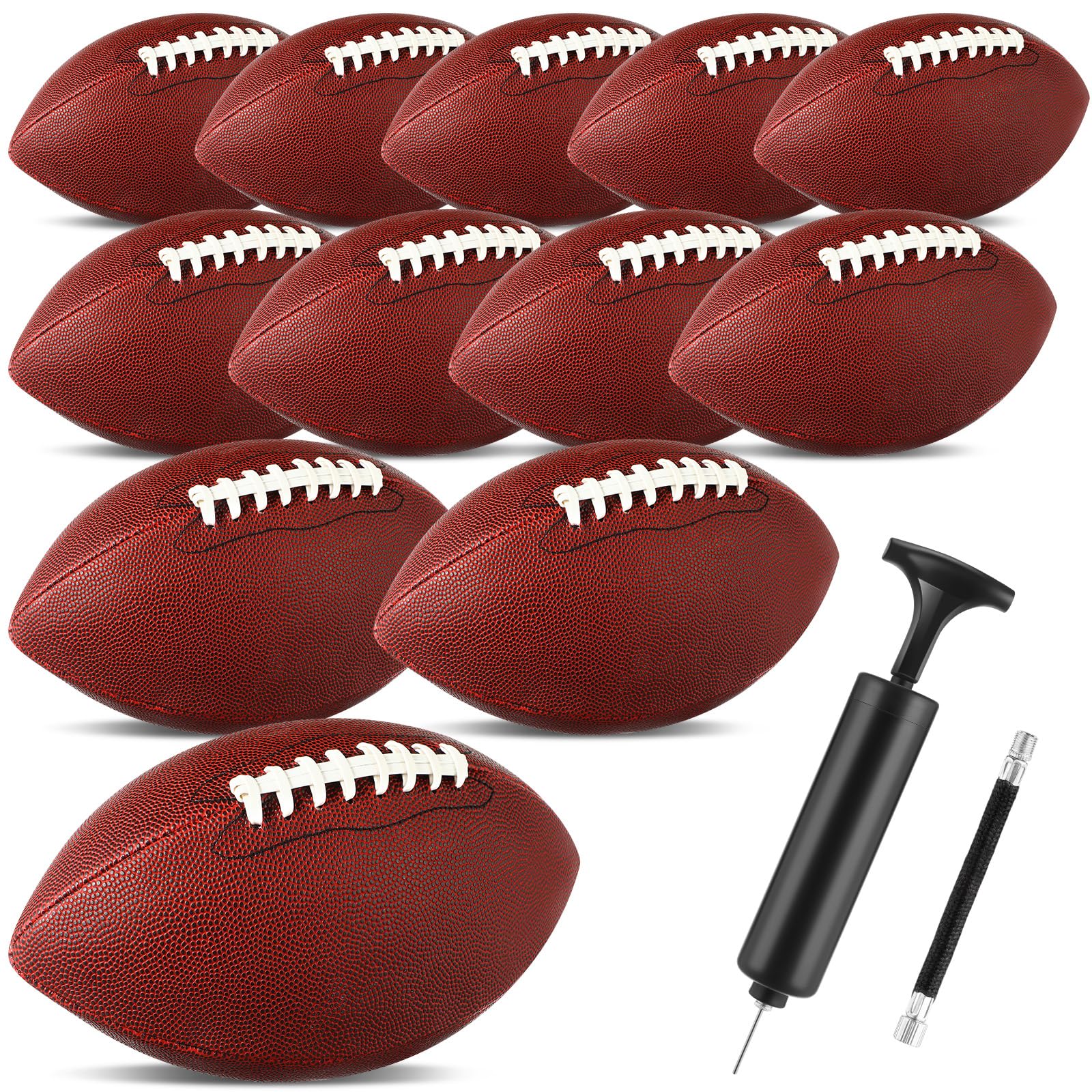 Photo 1 of Syhood 12 Pack Composite Leather Footballs Official Size Footballs Bulk Leather Inflatable Football with Pump Regulation Highschool College Football for Training and Recreational Play(Brown,Size 9)