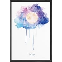 SIGNWIN Framed Canvas Wall Art A Full Moon in a Pink, Blue and Violet Sky Astronomy & Space Cosmic Watercolor Abstract Modern Scenic Relax/Calm for Living Room, Bedroom, Office - 16