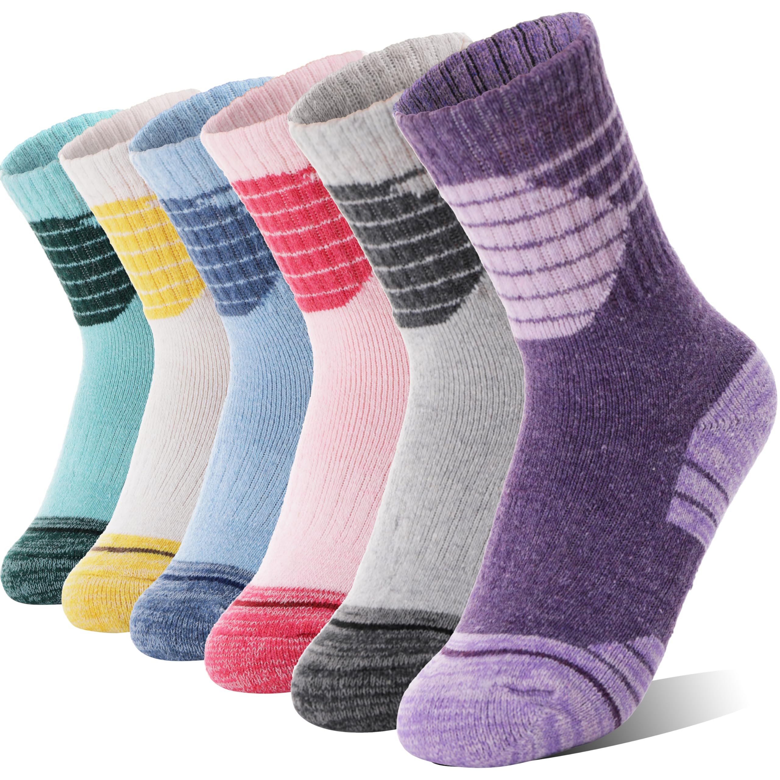 Photo 1 of ANTSANG Kids Merino Wool Hiking Socks Boys Girls Toddlers Thermal Warm Winter Thick Cushion Snow Ski Crew Youth Socks 6 Pairs Gift Stocking Stuffers(Assorted,8-12 Years)