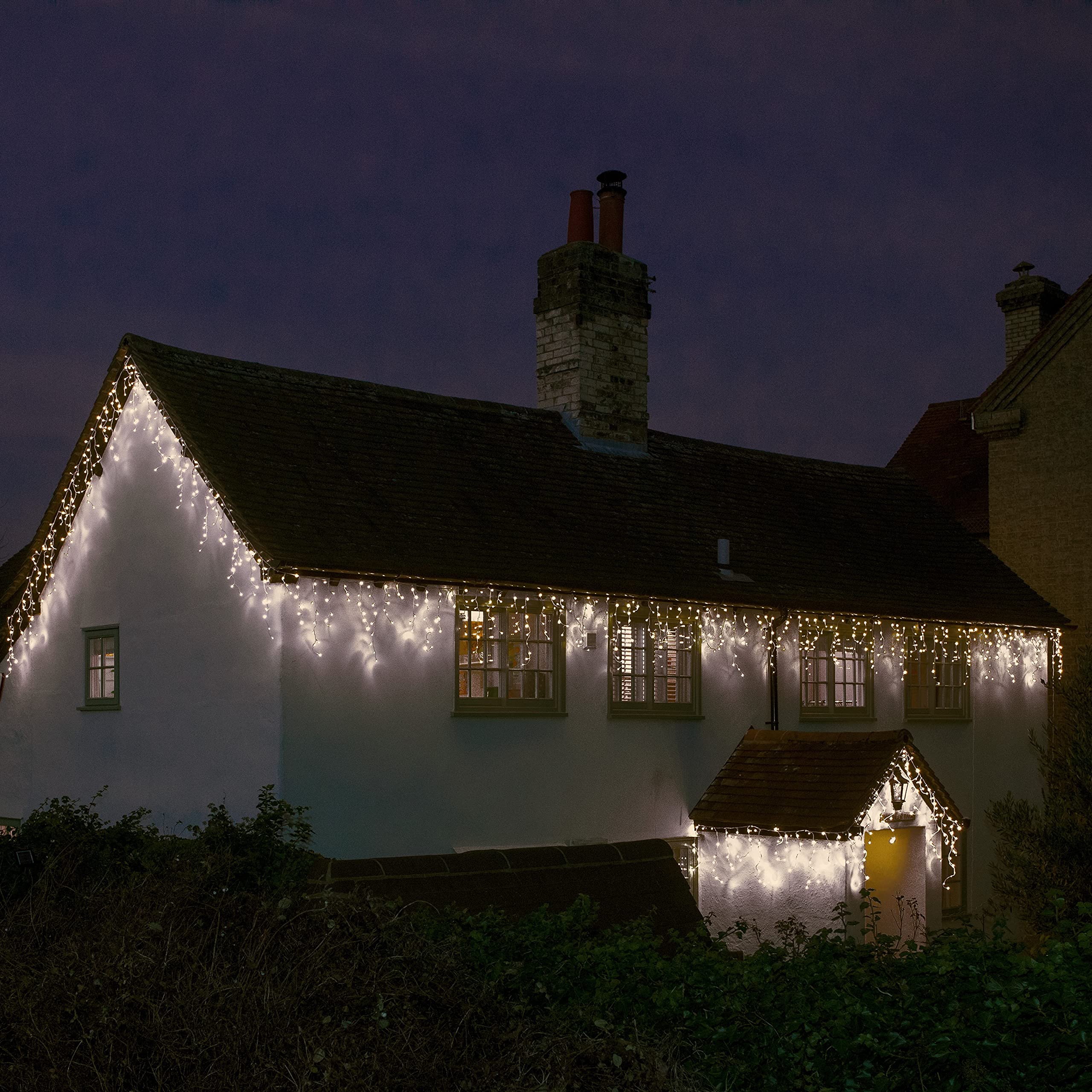 Noma Snowing Icicle Christmas Lights with White Cable, 480 Bright White LEDs, 10.2m